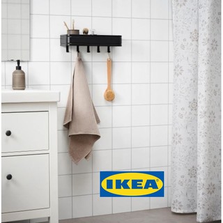 IKEA ที่ตั้งสบู่แชมพูและยาสระผมในห้องน้ำ ด้านล่างมีตะขอสำหรับแขวน ชั้นแขวนติดผนังสำหรับวางของในห้องน้ำ