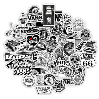 ⚡พร้อมส่ง⚡50ชิ้น VANS แวน สเกตบอร์ด ขาวดำ ไม่ซ้ำ สติ๊กเกอร์ sticker พลาสติกกันน้ำ สีคมชัด ส่งทุกวัน