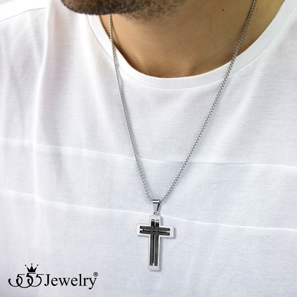 555jewelry สร้อยคอพร้อมจี้สแตนเลส รูปไม้กางเขน ดีไซน์ Unisex รุ่น MNC-P933 - จี้สร้อยคอแฟชั่น จี้ห้อยคอ จี้สแตนเลส (P28)