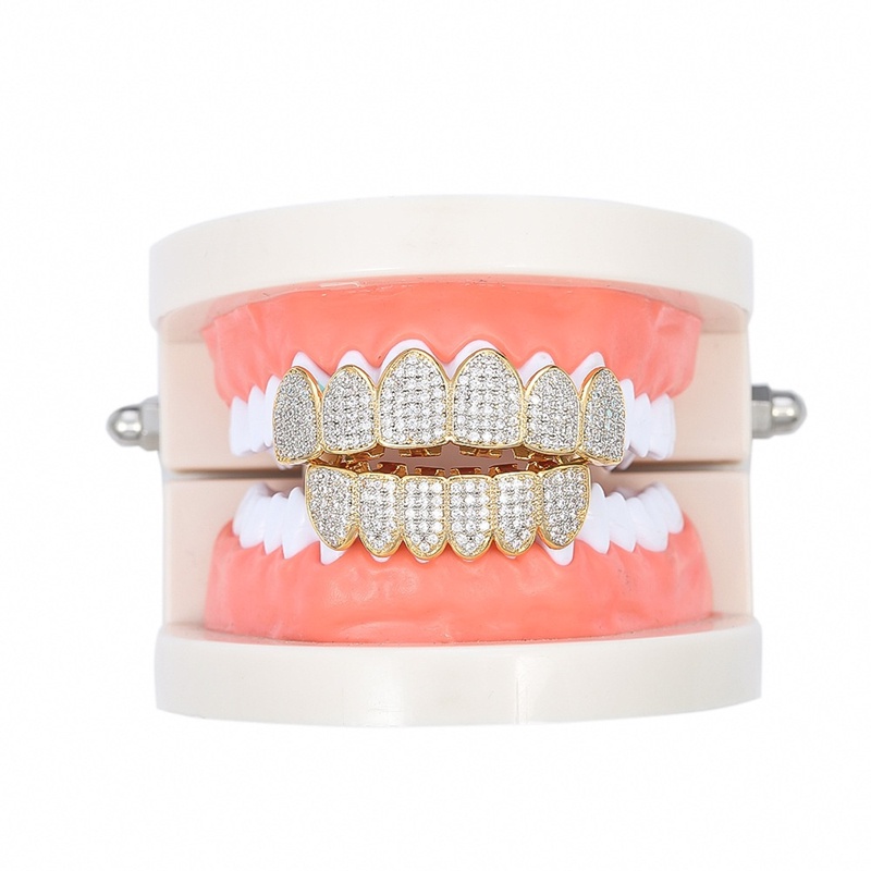 ฮิปฮอปฟันเครื่องประดับจัดฟันฟันGrillzชุดซิลเวอร์โกลด์เพชรเพทายเครื่องประดับพังก์คอสเพลย์ปาร์ตี้ของขวัญ