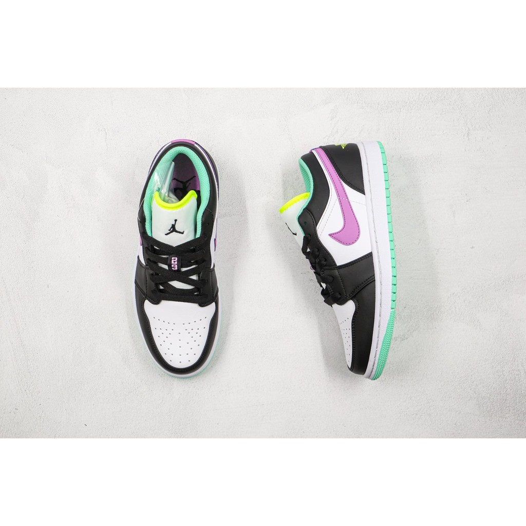 Jordan Aj1 Low Top White Purple Black Green Air Jordan 1 Low Gs This Low Top Air Jordan 1 Low Gs Is Made Of White Leathe Shopee Thailand