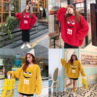 🔥ราคาถูกที่สุด🔥เสื้อกันหนาวปักลาย m&amp;m ยอดฮิต ทรงโอเวอร์ไซส์ ผ้าสำลีนุ่มๆใส่สบาย ใส่แล้วตัวเล็กน่ารัก