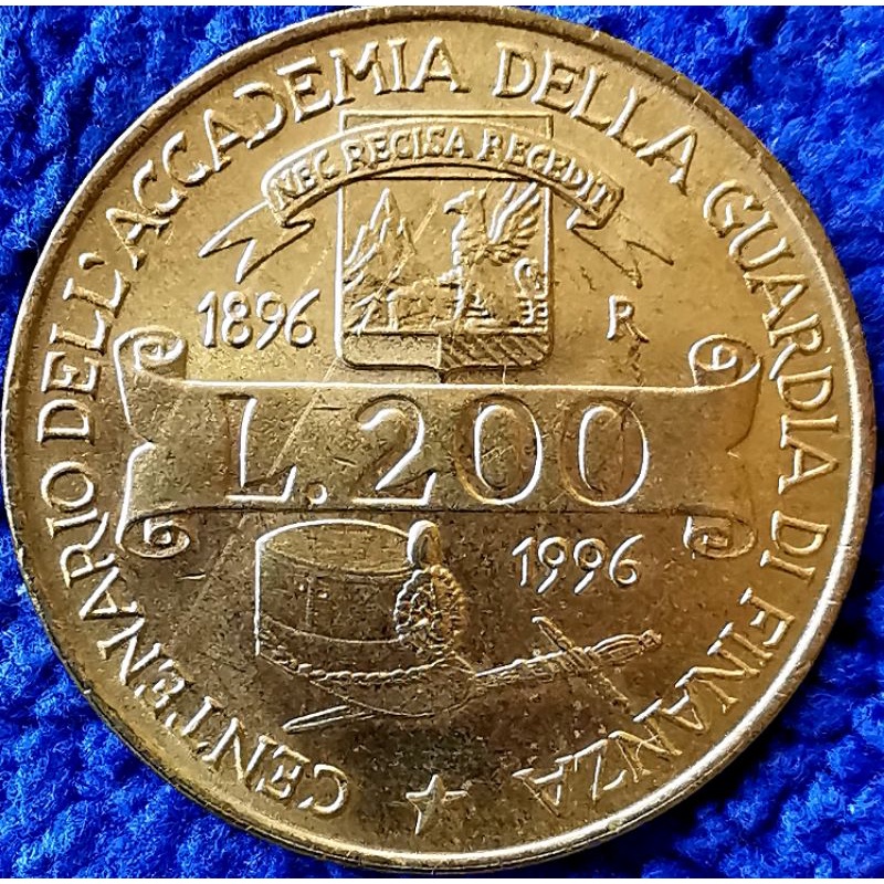 เหรียญ ต่างประเทศ อิตาลี Italy, 200 Lire, (วาระ100ปี Guardia di Finanza) , 1101,ใช้แล้ว