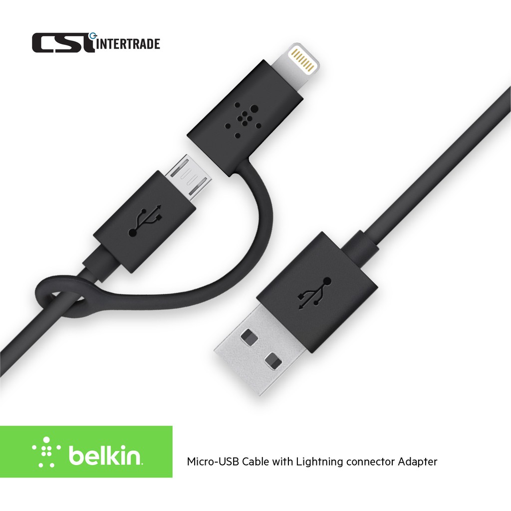 Belkin สายชาร์จโทรศัพท์มือถือและไอโฟน รุ่น Belkin Micro USBB to Lightning Adapter Sync & Charge