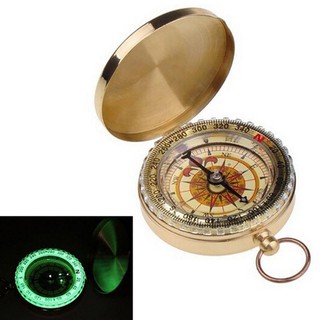 ﻿เข็มทิศนำทาง ตลับสีทองแบบพกพา หน้าปัดเรืองแสง  Pocket Golden Compass Navigation Camping Portable Brass H1E1