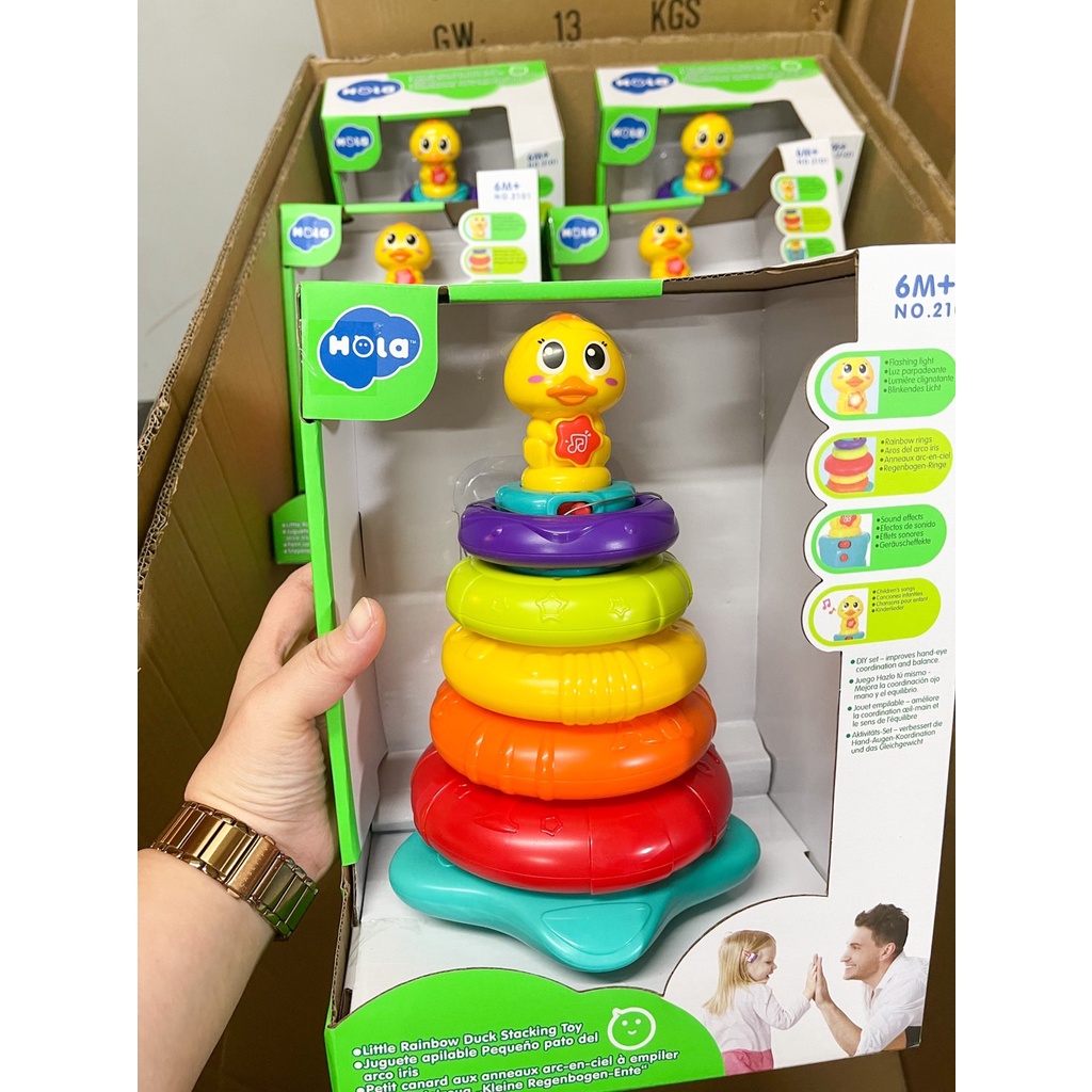 เป็ดห่วง Huile Toys ห่วงเรียงซ้อนลูกเป็ดน้อย เป็ดห่วงสายรุ้ง (12037)