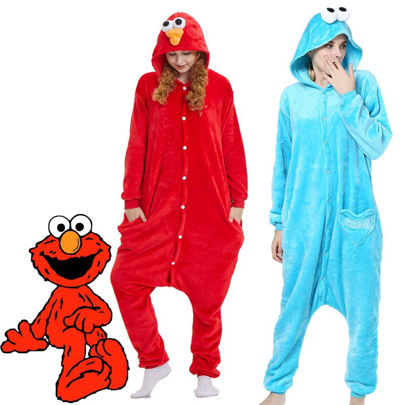ชุดนอนผู้ใหญ่ ผู้หญิง Sesame Street Elmo Cookie Monster เครื่องแต่งกาย Onesie
