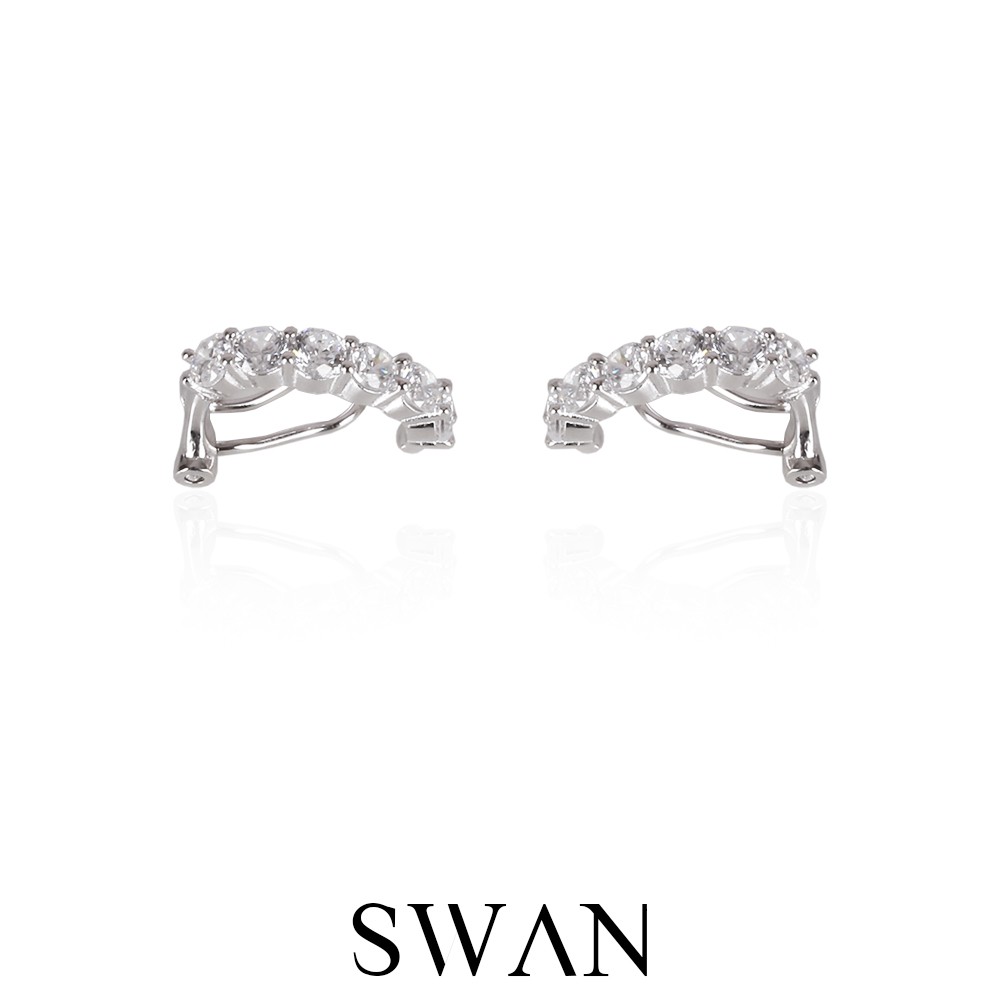 SWAN - Diamond Ear Clip ต่างหูเงินแท้หนีบขาคลิป ไม่ต้องเจาะ ฝังเพชรคิวบิกเซอร์โคเนีย cubic zirconia