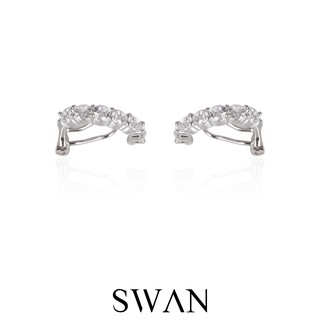 SWAN - Diamond Ear Clip ต่างหูเงินแท้หนีบขาคลิป ไม่ต้องเจาะ ฝังเพชรคิวบิกเซอร์โคเนีย cubic zirconia