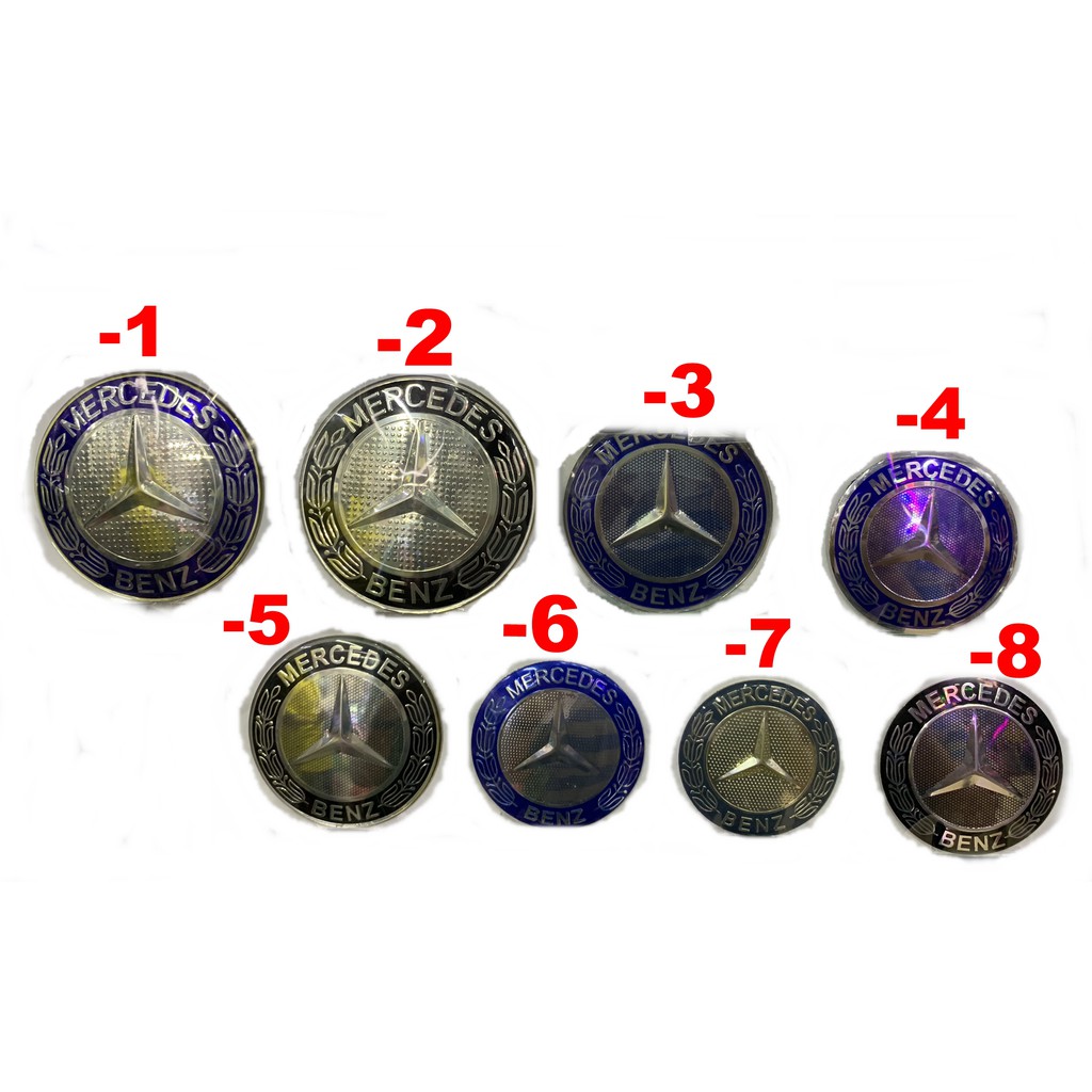 BENZ เบนซ์ ป้าย โลโก้ ฝากระโปรง ดุมล้อ แป้นแตร  logo badge ฟ้า ดำ silver black blue white อะลูมเนียม