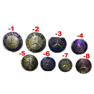 BENZ เบนซ์ ป้าย โลโก้ ฝากระโปรง ดุมล้อ แป้นแตร  logo badge ฟ้า ดำ silver black blue white อะลูมเนียม โลหะ