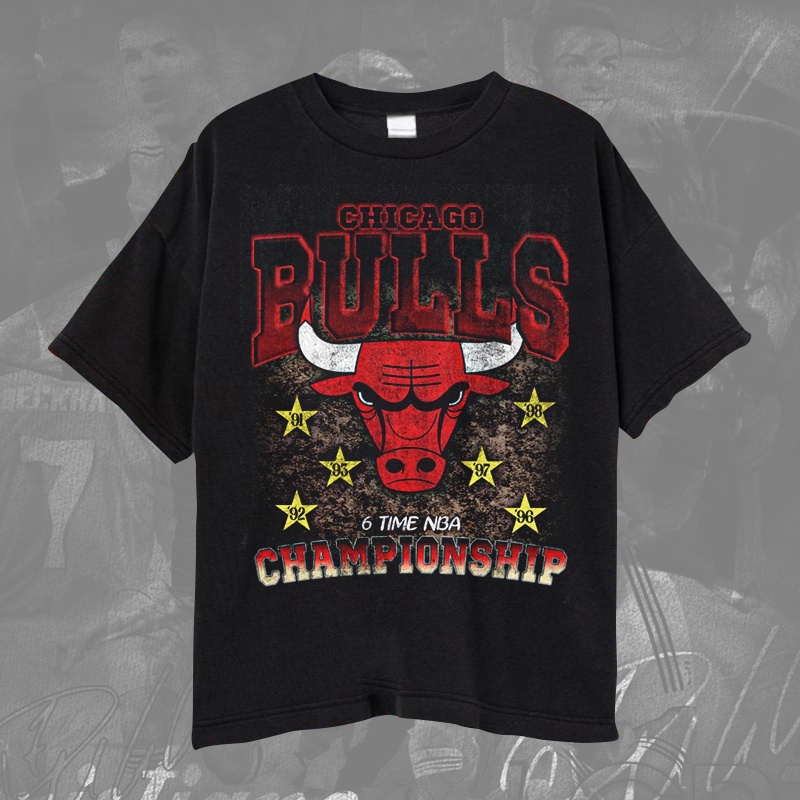 Nba 6 Time Champions Chicago Bulls เสื้อยืด/Kaos Basketball Ball Vintage Wash Chicago Bulls Unisex