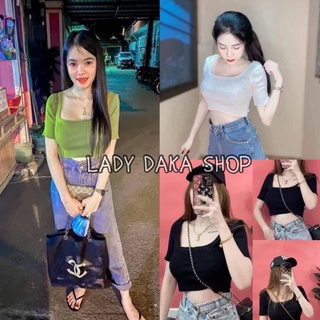 🧡LADY DAKA SHOP🧡 โคตรฮิต เสื้อครอปคอเหลี่ยม แขนสามส่วน งานสวยผ้าสวย