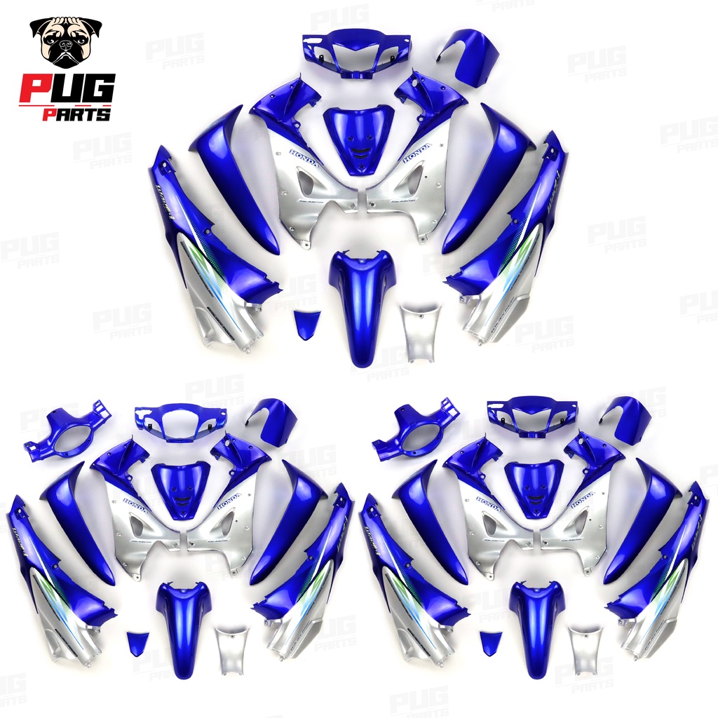 PUGParts ชุดสีwave125R หัวแหลม ชุดสีเวฟ125S หน้าแหลม Wave125S หัวเถิก (ชุด12/13ชิ้น) สีน้ำเงินแก้วตัดเทาบรอนช์