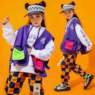 Hip hop checker set ( เสื้อกั๊กม่วง - กางเกงหมากรุก)