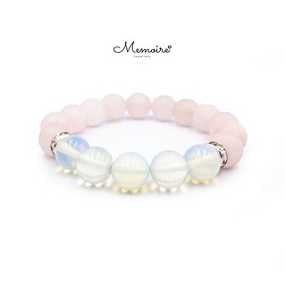 กำไลข้อมือหินแท้ Matte Rose Quartz + Light Opal ขนาด 10 มิล