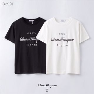 tshirtเสื้อยืดคอกลมฤดูร้อนFerragamo เสื้อยืดลําลองแฟชั่นสําหรับผู้ชายผู้หญิงผ้าฝ้ายแขนสั้นคอกลมใส่สบาย 2005# CEJQSto4XL