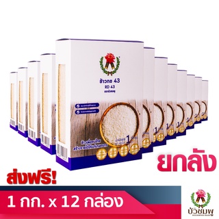 [ส่งฟรี] ข้าวกข 43 ตราบัวชมพู (RD 43) 1 กิโลกรัม Set 12 กล่อง