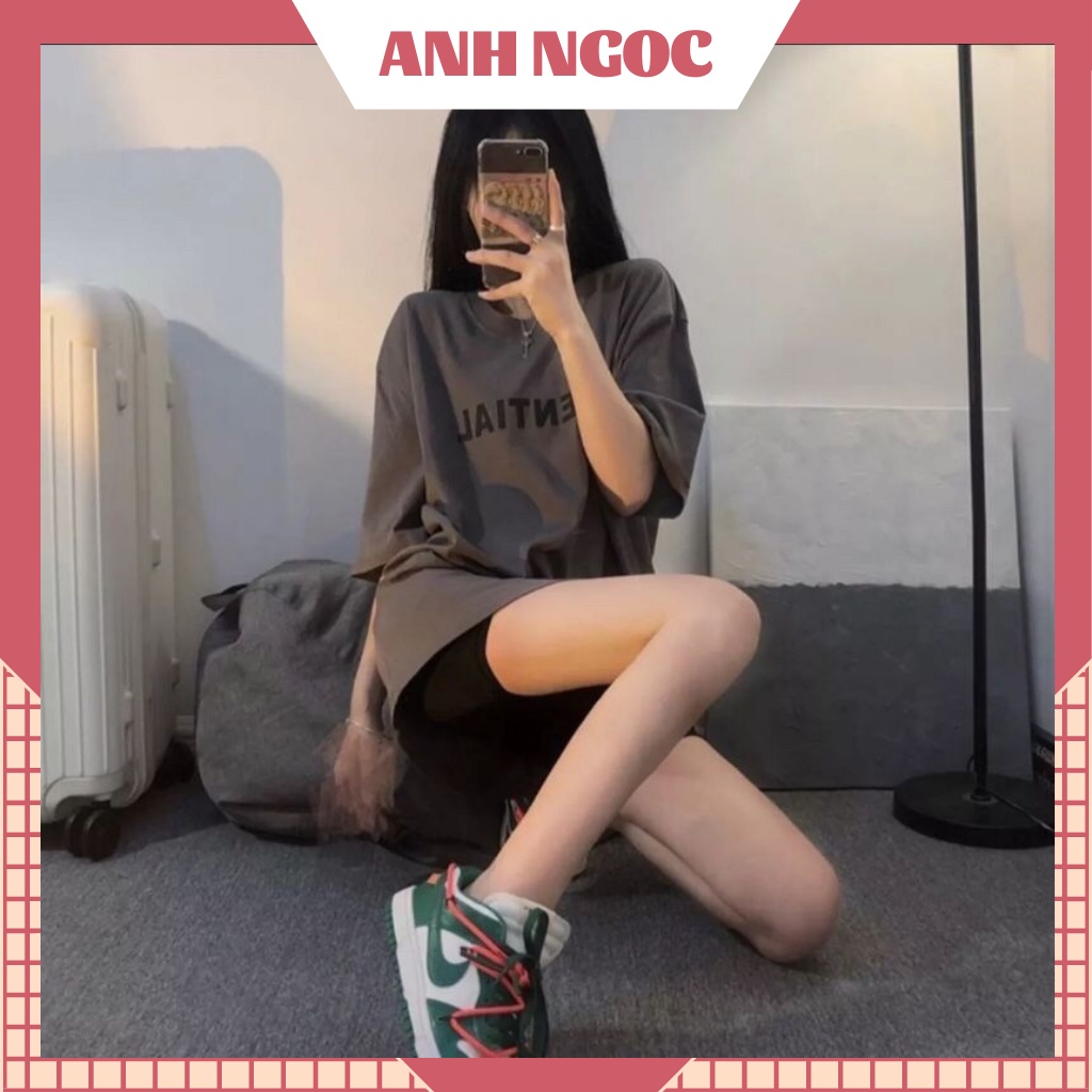 เสื้อยืดแขนสั้นทรงหลวมสําหรับผู้ชายและผู้หญิงพิมพ์ลาย Esentials