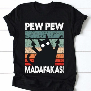 เสื้อยืดคอกลม ผ้าฝ้าย พิมพ์ลาย Pew Madafakas Black Cat สไตล์วินเทจ แฟชั่นคลาสสิก สําหรับผู้ชาย