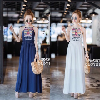 Maxidress พิมลาย ทรงสายเดี่ยวเว้า