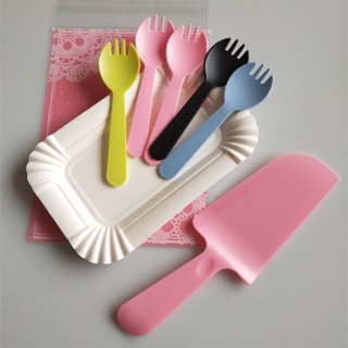 5/10 Disposable Baking Cake Tableware Birthday Cake Dessert Tableware Cutlery DIY Birthdayชุดจานช่อนส้อมวันเกิด