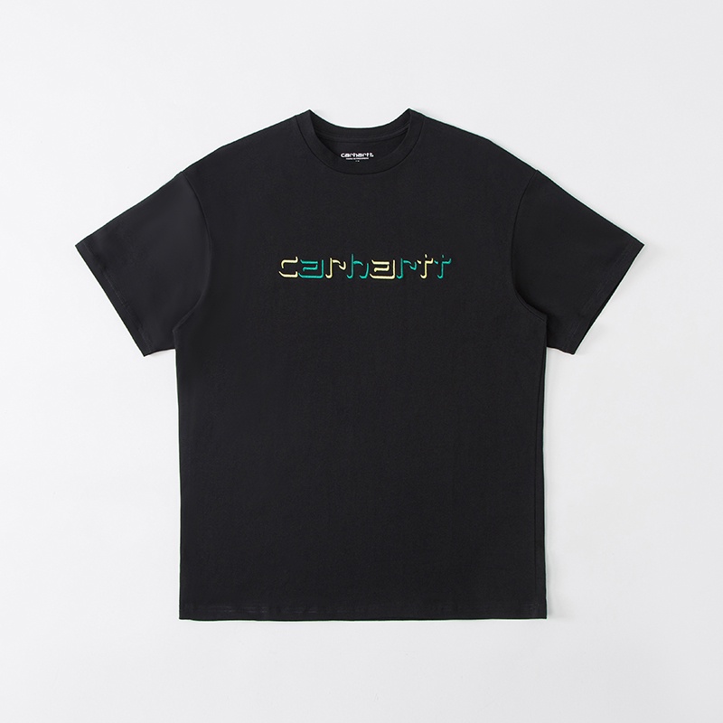 CARHART WIP เสื้อยืดแขนสั้นอินเทรนด์ตัวอักษรสีสันสดใสพิมพ์รอบคอผู้ชายผู้หญิง