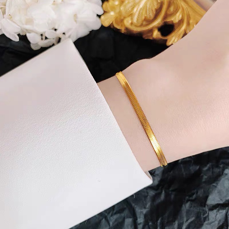 สร้อยข้อมือกระดูกงู เมทัลลิก เหล็กไทเทเนียม ทอง 18K สีโรสโกลด์ สไตล์ยุโรป อเมริกัน เรียบง่าย ของขวัญวันเกิด