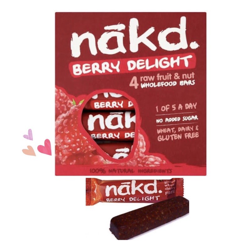 Nakd Berry delight  🍒 Gluten Free Bar 4X35G ธัญพืชแท่ง อินทผาลัม เม็ดมะม่วงหิมพานต์ ลูกเกด ราสเบอร์รี่ สินค้า นำเข้า