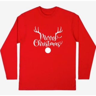 เสื้อยืดแขนยาว พิมพ์ลาย Merry Christmas แบบเรียบ เลือกลายได้ สําหรับผู้ชาย และผู้หญิง