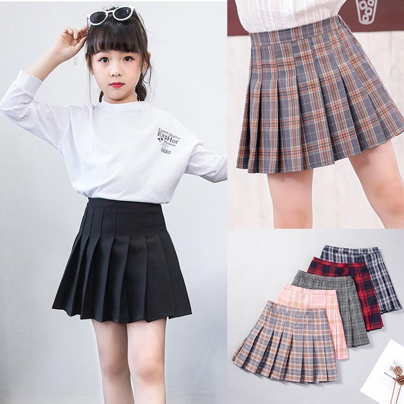 KOJIO กระโปรงลายสก๊อตสําหรับเด็กอายุ 3-12 ปี เอวยางยืด 5 สี กระโปรงจีบสําหรับเด็ก