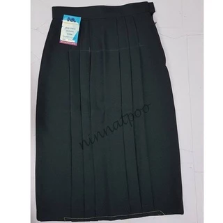 กระโปรงนักเรียนทรงแคบ ผ้าลีวาย (ผ้ามัน) สีกรมเข้ม เอว 37-46 นิ้ว