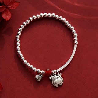 สร้อยข้อมือลูกปัดสีแดง 925 Sterling Silver Zodiac Ox Year