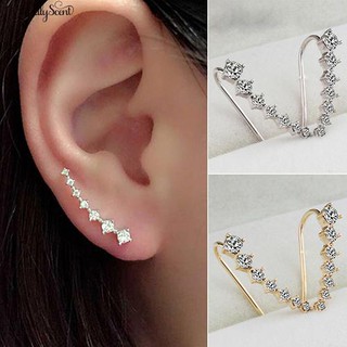 👍💎สตรี Rhinestones เส้นผ่าศูนย์กลางเพลาหู Hook Clip Stud ต่างหูติดหู ต่างหูตุ้มหู