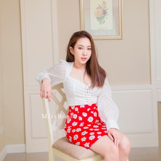 Bloom Skirt (Mlit_Brand) กระโปรงทรงเอ (สีแดงลายดอก)