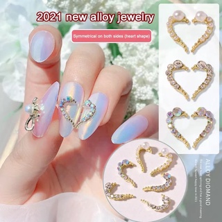 โลหะหัวใจ โลหะเพชรหัวใจแต่งเล็บ Crystal AB Nail Rhinestones Charm Pearls 3D Heart Alloy