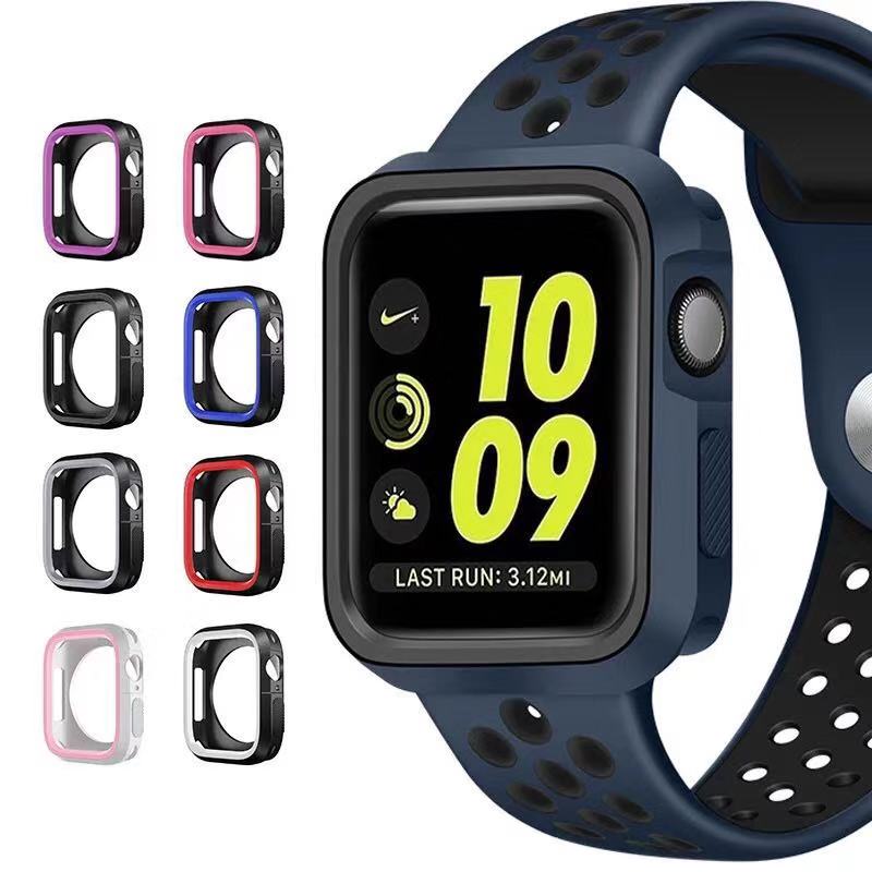 เคสนาฬิกาข้อมือ ซิลิโคนนิ่ม สองสี อุปกรณ์เสริม สําหรับ Apple Watch case serie 6 5 4 3 SE 2 1 iwatch 44 มม. 40 มม. 42 มม. 38 มม.