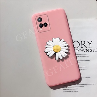 New 2021 เคส VIVO Y21 Y33s V21 5G Y72 Y52 Y31 Y12A Y12s Y20sG Y20s Y20 2021 Flower Skin Feeling Soft Phone Case With Daisy Folding Stand Holder Cover VivoY21