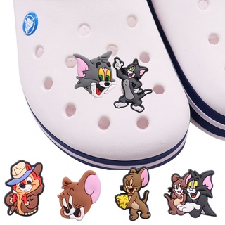 จี้รูปการ์ตูนหนู แมวน่ารัก สําหรับรองเท้า Croc Jibits Jibitz Charm Pins Tom and Jerry Croc Jibbits