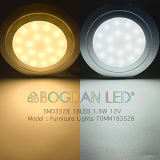 LED Furniture, Light 18LED 3528SMD 1.5W 70MM 12V ไฟเฟอร์นิเจอร์ ไฟติดผนัง ไฟติดตู้โชว์ สีขาว,สีวอมไวท์ หน้าขุ่นเรียบ