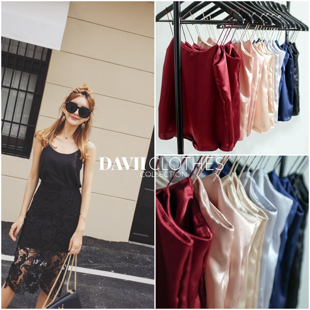 Davii.C003 | เสื้อสายเดียว ผ้าซาติน สายเดี่ยวผ้าต่วน เสื้อซับใน เสื้อเซกซี่ผู้หญิง สายเดี่ยวผ้าเงา