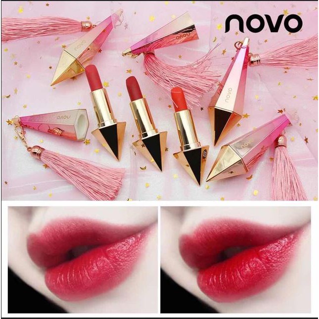 (ครบทุกสี/ของแท้) โนโว Novo daimond lipstick ลิปฝาครอบแบบแม่เหล็ก สวยหรู เนื้อแมท เนียนละเอียด ลิปเพชรแท่งทอง no.5213