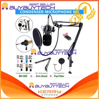 Buybuytech ไมค์ ไมค์อัดเสียง คอนเดนเซอร์ Pro Condenser Mic Microphone BM800 พร้อม ขาตั้ง