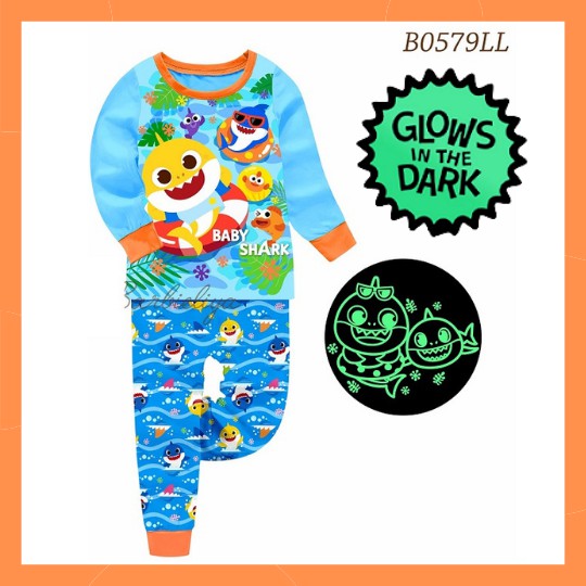 Barbieliya Baby Shark 579L เรืองแสงในที่มืด Baju Tidur Budak Baju Budak Lelaki ชุดนอนเด็กชุดนอนชุดนอ