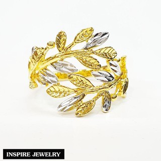 ✇▪Inspire Jewelry ,แหวนใบช่อมะกอก ทำลาย 2 กษัตริย์ ตัวเรือน หุ้มทองแท้ 100% 24K สวยหรู  พร้อมถุงกำมะหยี่แหวนสร้อยคอ🎁🎀✨