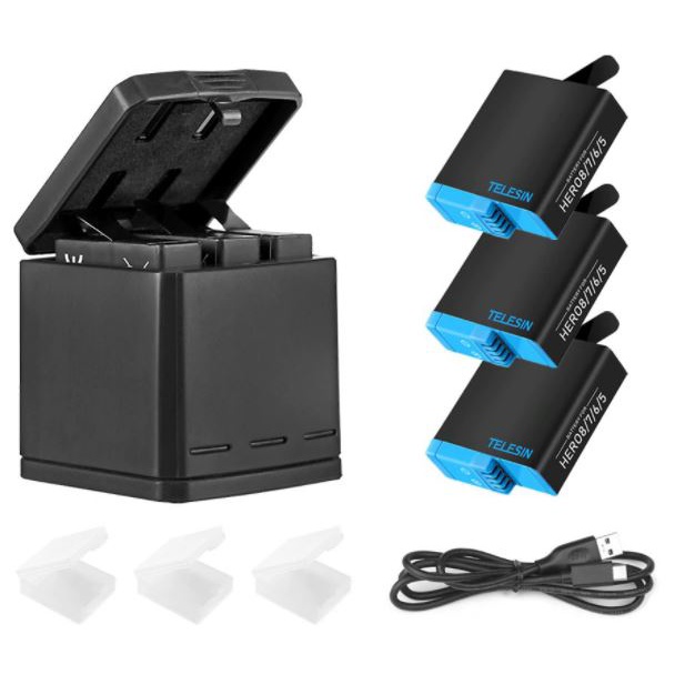 อุปกรณ์ชาร์จแบตเตอรี่กล้องสําหรับ Gopro 5 / 6 / 7 TRIPLE USB C