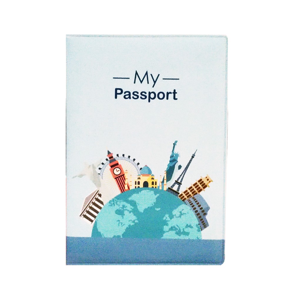 ปกหนังสือเดินทาง World Landmark Blue Passport Case Cover Passport Cover Document Organizer 35