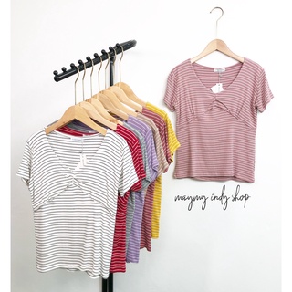 ‼ถูกที่สุด‼เสื้อยืดคอวีริ้วผ้าเรย่อนเกาหลี#พร้อมส่ง