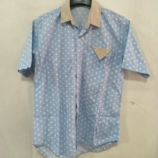 เสื้อเชิ้ตแขนสั้นลาย Polka Dot สีฟ้า น่ารักFree Size