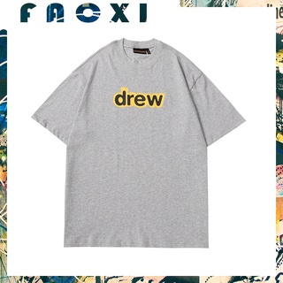 เสื้อยืดโอเวอร์ไซส์เสื้อยืด ผ้าฝ้าย พิมพ์ลายกราฟฟิคตัวอักษร Drew ขนาดใหญ่ สไตล์ฮิปฮอป มินิมอล แฟชั่นคู่รักS-3XL